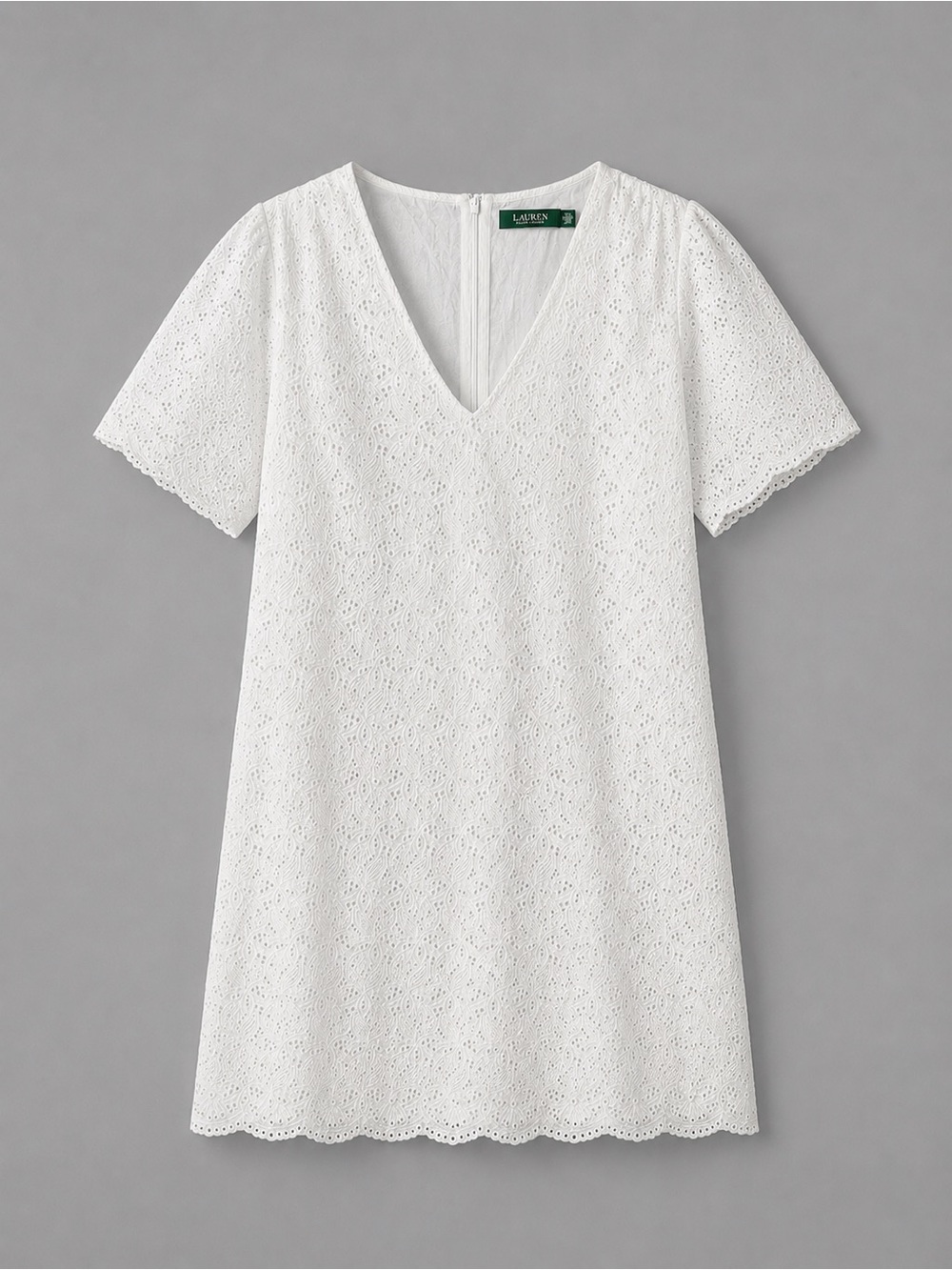 Lauren Ralph Lauren White Eyelet V-Neck Shift Tunic Dress (With call outs)